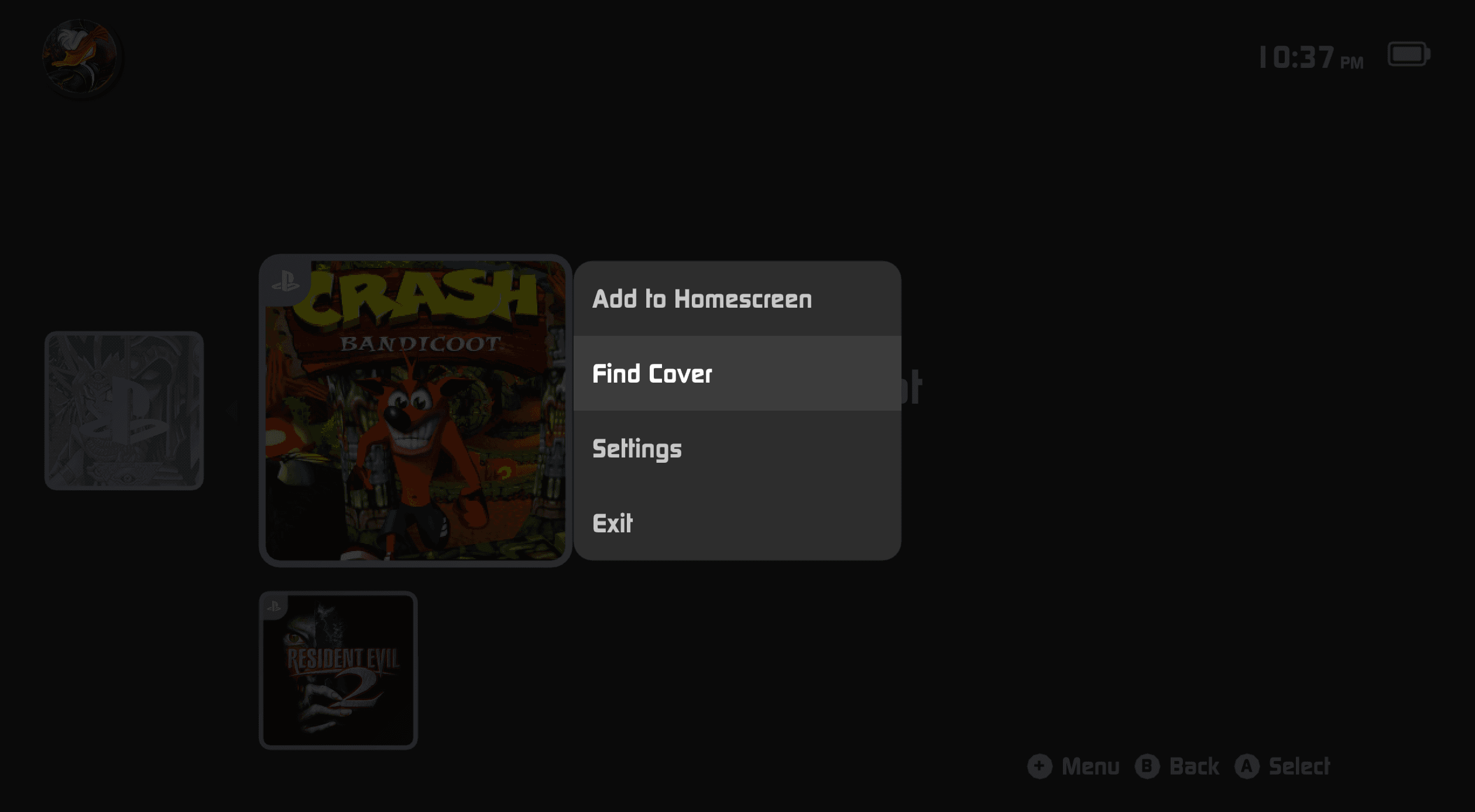 Find cover action on Game Select